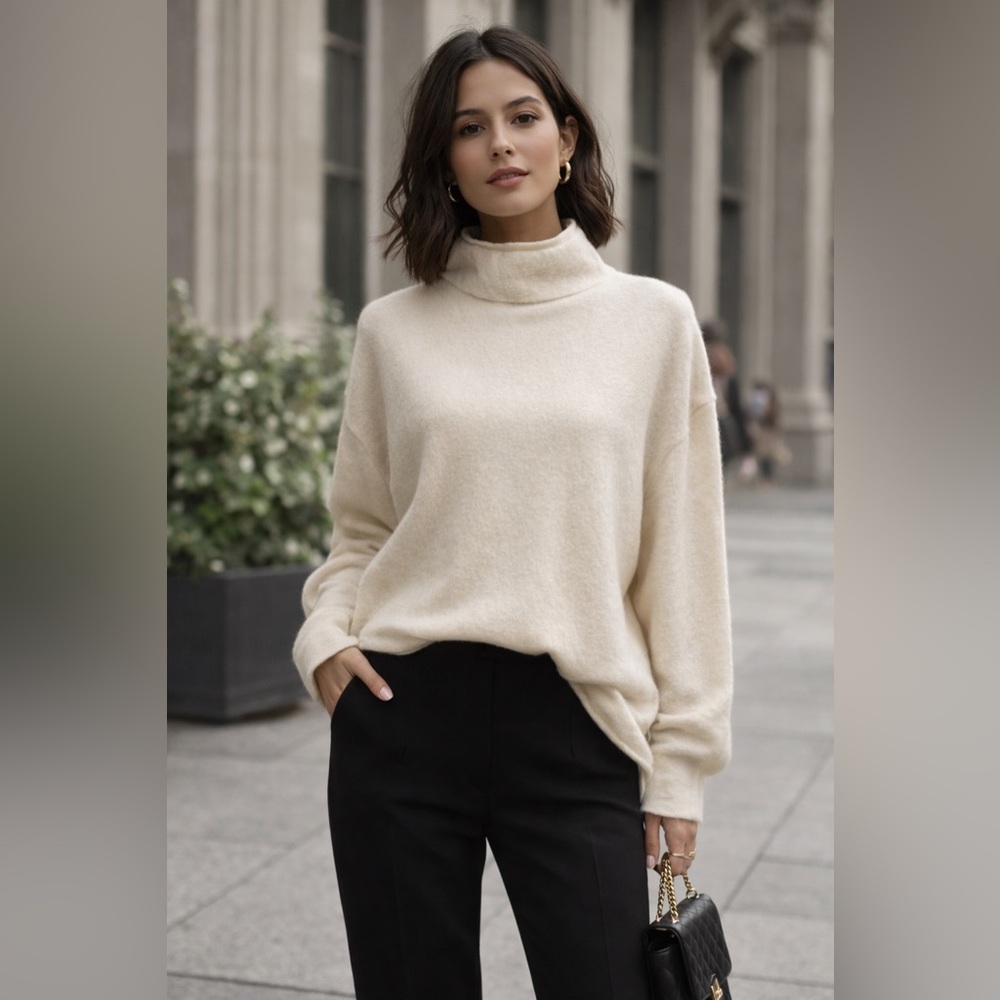 MOUSSY Cream Wool Knit Turtleneck Sweater Size Medium